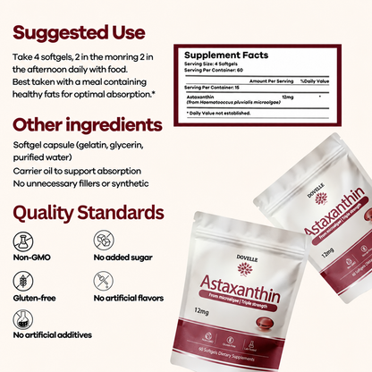 Dovelle Astaxanthin - Nature’s Most Powerful Antioxidant for Whole Body Support & Cellular Protection
